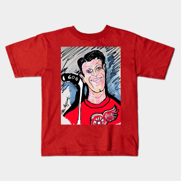 Gordie Howe  Detroit Red Wings 600 goals Kids T-Shirt by TheArtQueenOfMichigan 